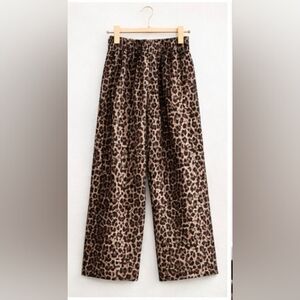 Leopard Print Wide-Leg Pants - Brown/Beige